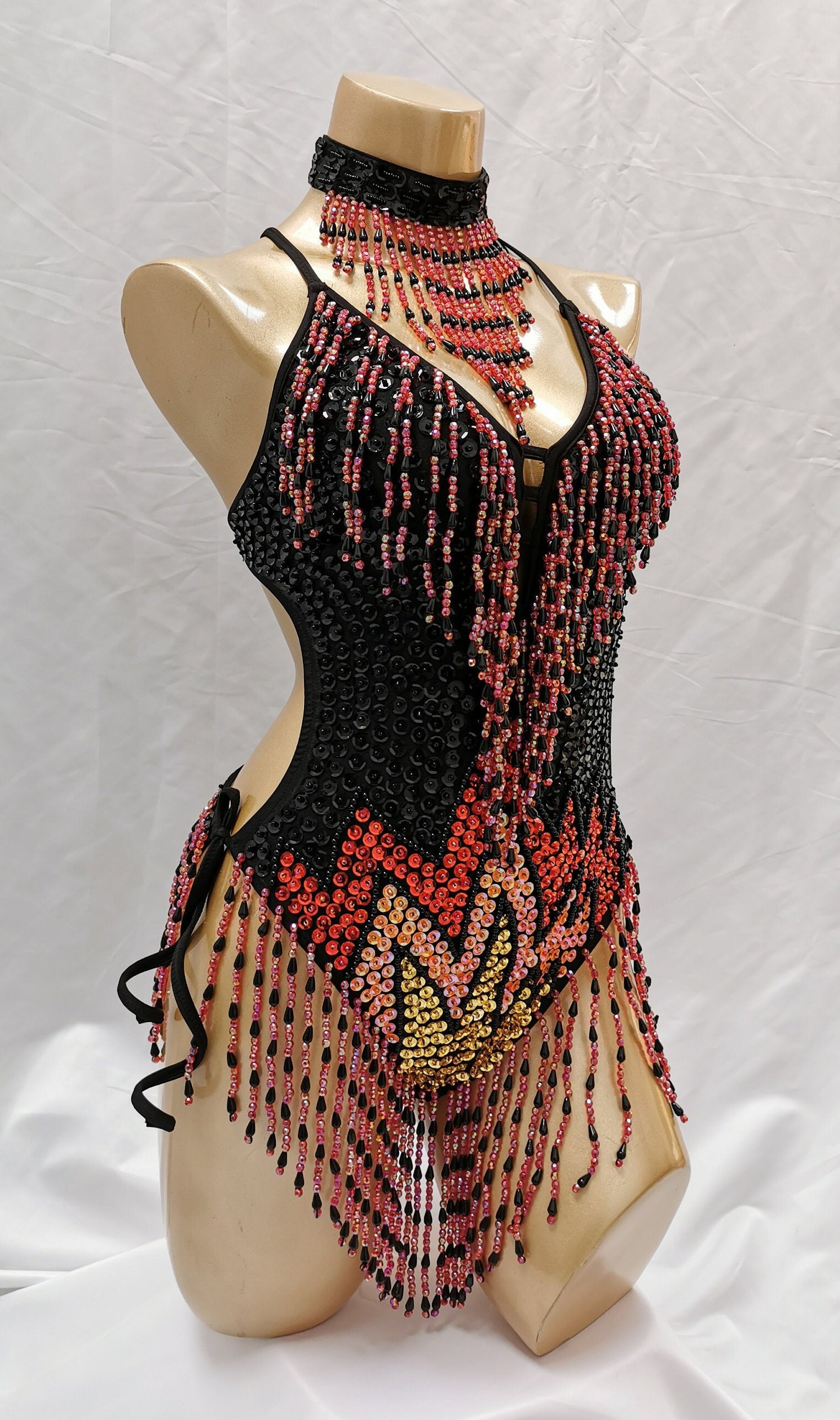 Sexy Women Beads Bodysuit Sequin Swimsuit EDC Dancer Onepiece Etsy