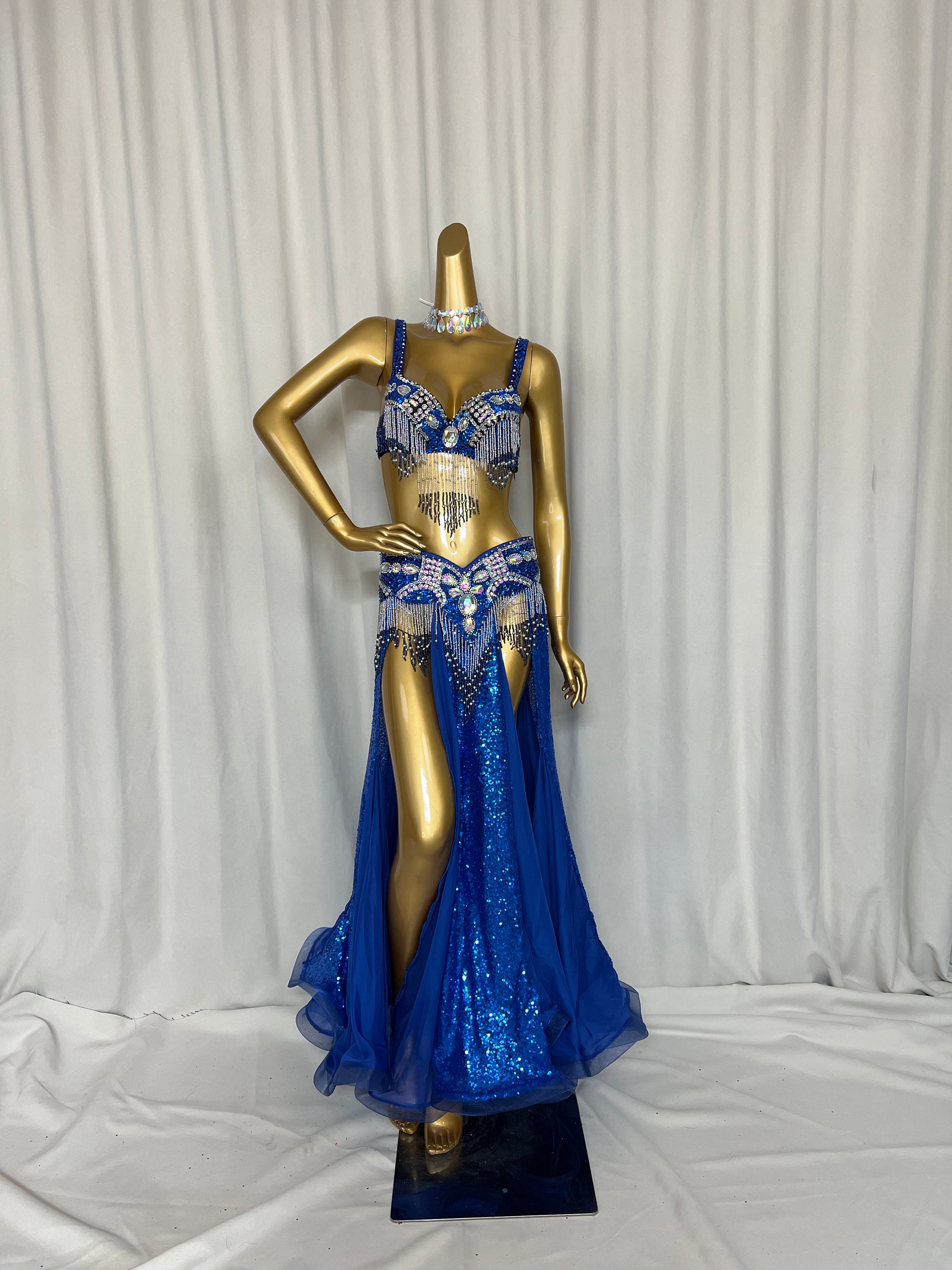 Long Collier Pour Danse Orientale En Perles Jaune Fluo - Ajustable, Occasion Très Bon État