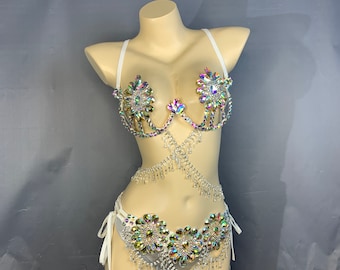 Samba Carnival wire bra and  panty Hand Beads Passista Pageant Cabaret Broadway Theater Mardi Gras, Vegas Showgirl C033