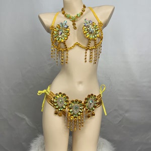 Samba Carnival wire bra and  panty Hand Beads Passista Pageant Cabaret Broadway Theater Mardi Gras, Vegas Showgirl C021