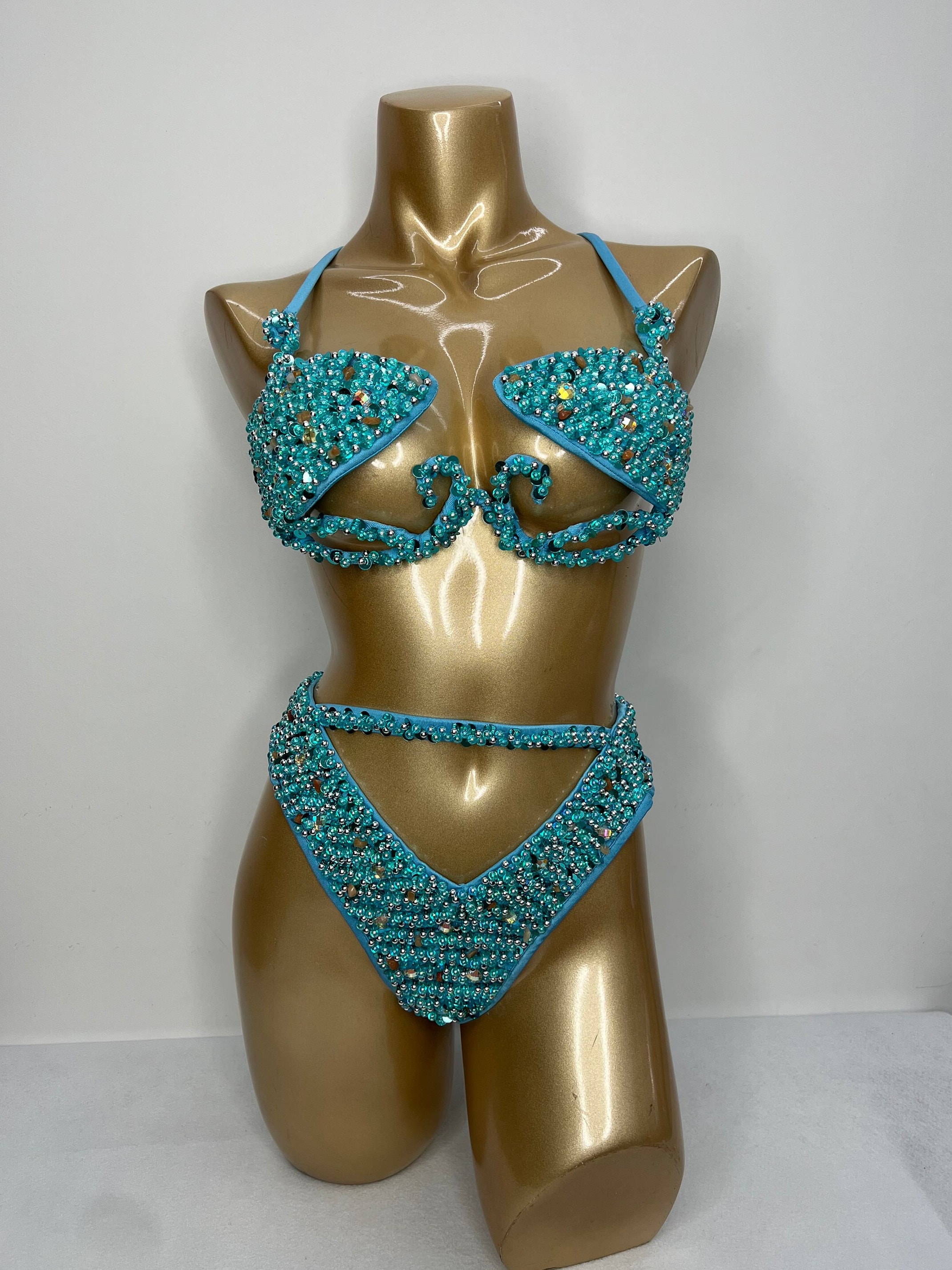 Yellow Samba Sunshine Beaded Carnival Bra Thong Set