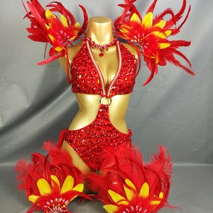 Costumi di Carnevale Samba Set 1 pezzo Pietra Arcobaleno CF1703 colore rosso e oro
