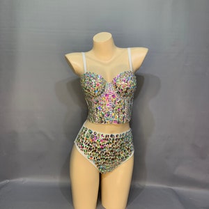 Party BRA Vest Dance Corset, Women&#39;s Rhinestone Beaded Sexy  Women In Stones, Burlesque Corset Rave  Crystal Showgirl,