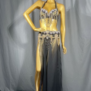 Halloween costumes Hand Beaded Belly Dance Samba Costume bra+ belt +skirt
