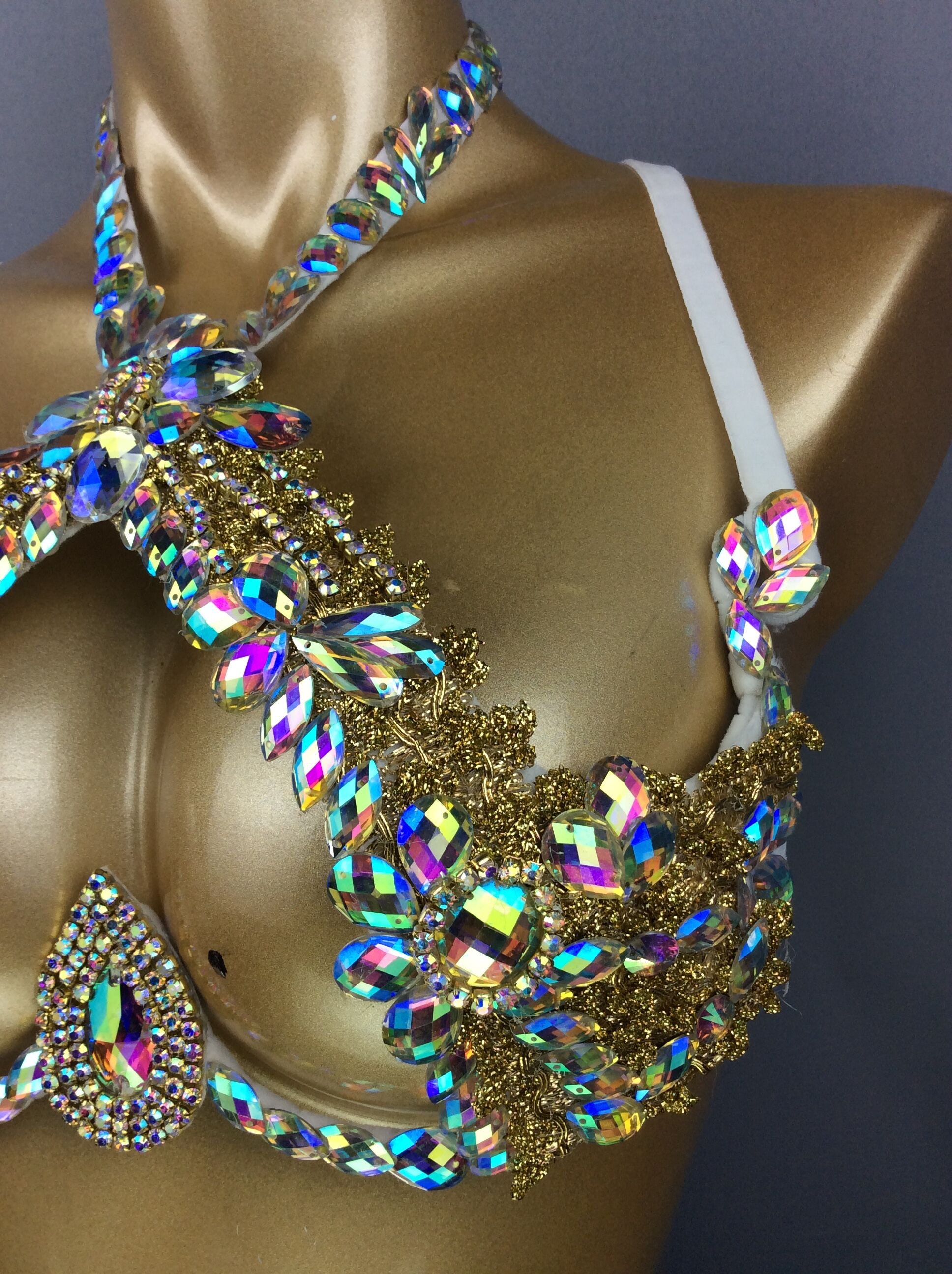 Samba Carnival Rave Festival Paty Wire Bra Rainbow Stone -  Canada