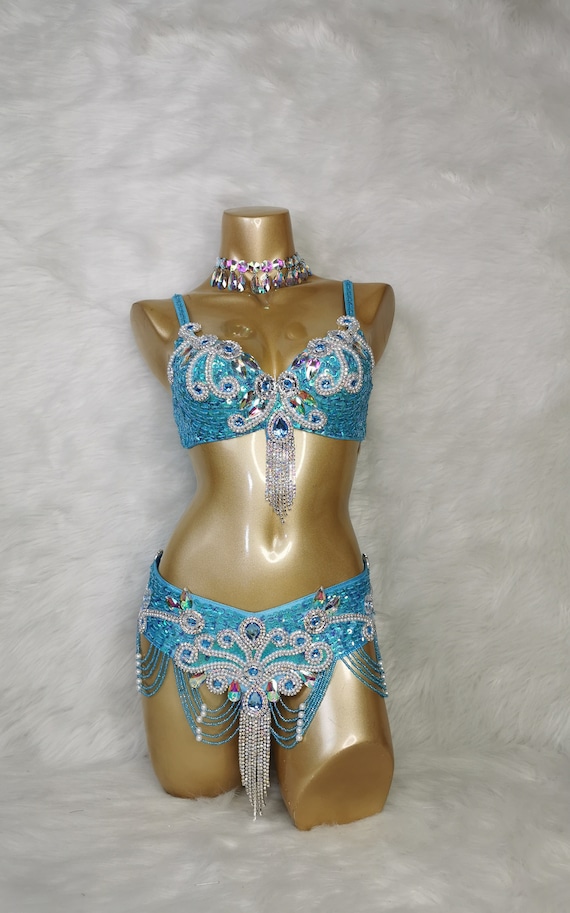 Samba Carnival Bra & Panty & belt Belly Dance Costume Set Hand