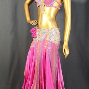 Hand Beaded Belly Dance Samba Costume Bra & Skirt Pink Color Set - Etsy