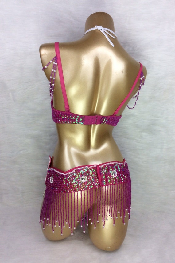 Vintage, Other, Vintage Hotpink Gold Handmadeembellished Egyptian  Bedlahbelly Dancing Bra