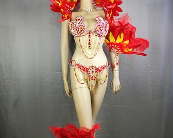 Halloween Samba Carnivel costumes wire Bra and belt Rainbow Stone  CB010 red and gold color