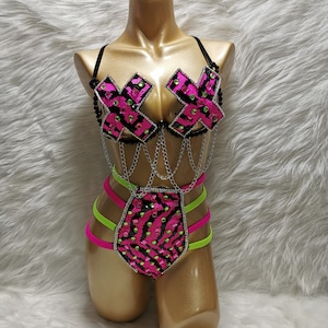 Samba Carnaval draadbeha en panty RAVE pailletten Passista Pageant Cabaret Broadway Theater Mardi Gras, Vegas Showgirl C031
