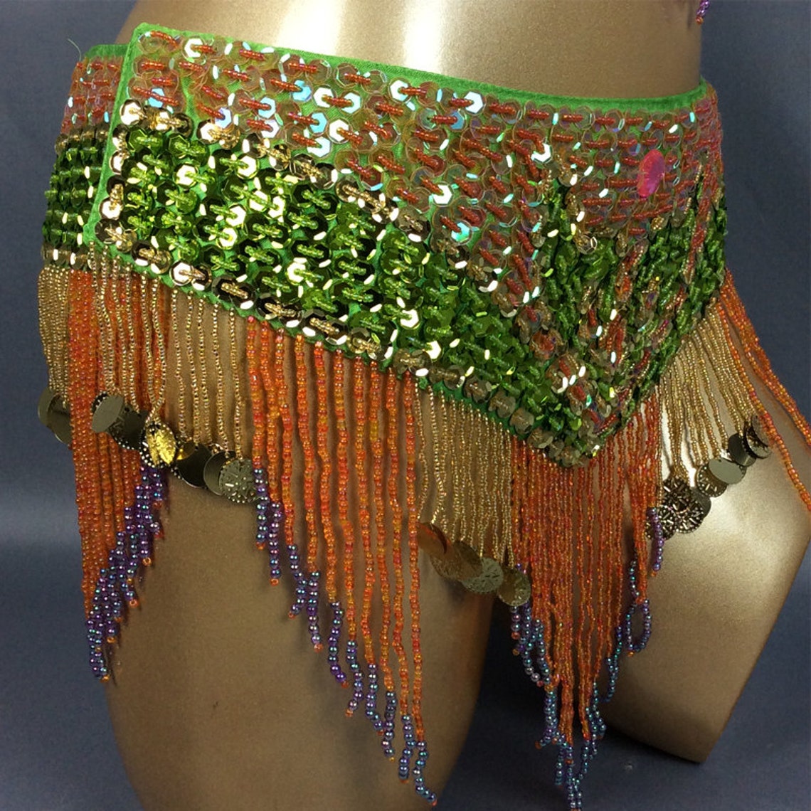 FREE SHIPPING Hand Beaded Belly Dance Costume Orange Green Bra - Etsy