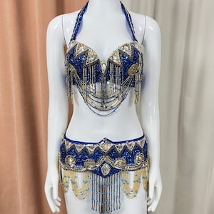 FREE SHIPPING Hand Beaded Belly Dance Samba Costume halloween costumes bra belt 2pcs