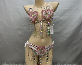 Samba Carnival wire bra,belt and  panty Hand Beads Passista Pageant Cabaret Broadway Theater Mardi Gras, Vegas Showgirl CB1721-2