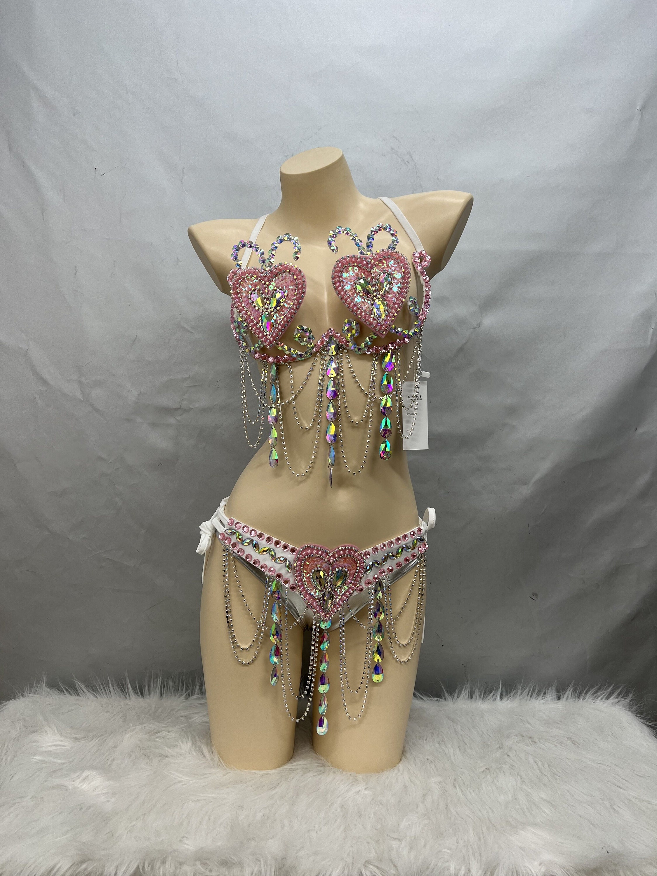 Samba Carnival wire bra,belt and panty Hand Beads Passista Pageant Cabaret  Broadway Theater Mardi Gras, Vegas Showgirl CB1721-2