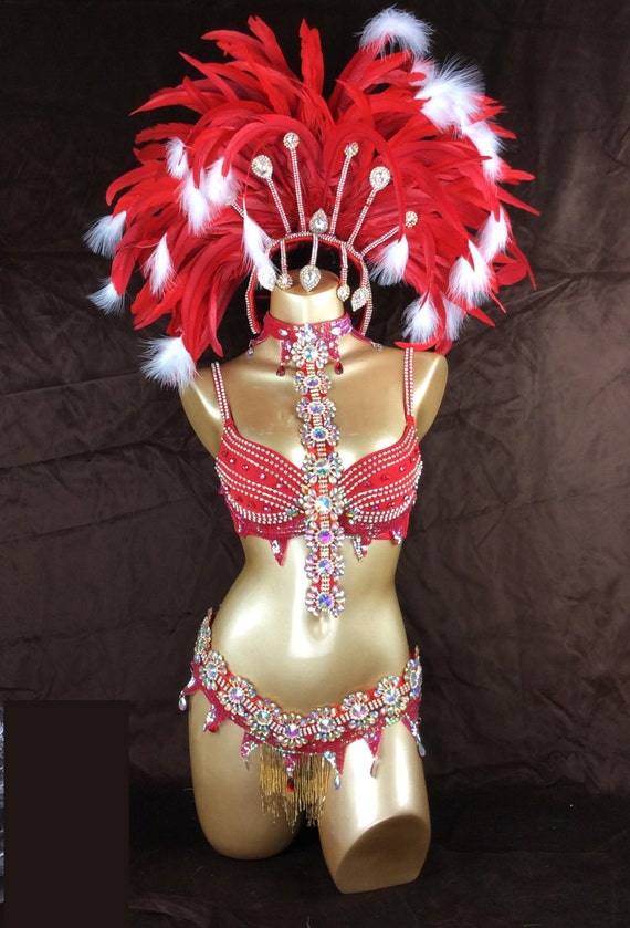 New Sexy Samba Carnival Wire Bra & Belt Costume 2pcs/Set Rainbow Stones