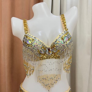 Halloween  dress Hand Beaded Belly Dancing Samba Costume GOLD color bra only 1 pcs bra1618