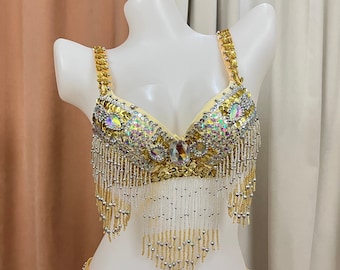 Halloween  dress Hand Beaded Belly Dancing Samba Costume GOLD color bra only 1 pcs bra1618