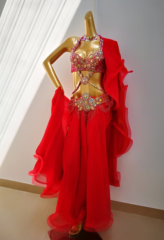 Buy Hand Made Beaded Belly Dance Samba Costume Red Color Bra Belt skirtneck  4 Pcs Tf1732 Online in India 