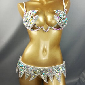 Samba Carnivel wire Bra and belt Rainbow Stone FREE SHIPPING CB007 silver AB color