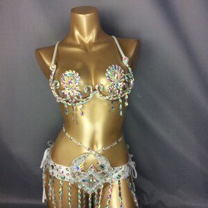 Hand Made Samba Carnivel wire Bra and belt Rainbow Stone FREE SHIPPING CB003 silver AB color