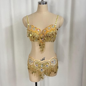 Hand Beaded Belly Dance Samba Costume bra belt 5 COLOR
