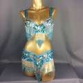 Hand Beaded Belly Dance Samba CostumeTRQ color bra belt 2pcs tf1618
