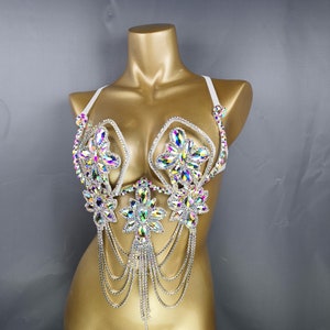 Samba Carnival Rave Festival Paty Wire Bra Rainbow  Stone BB026