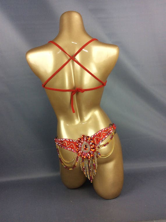 Samba Carnival Wire Bra and Belt Costume with Rainbow Stones I