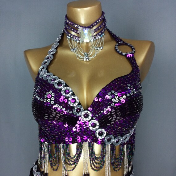 Hand Beaded Belly Dance Samba Costume Bra Only 38D Purple Color 