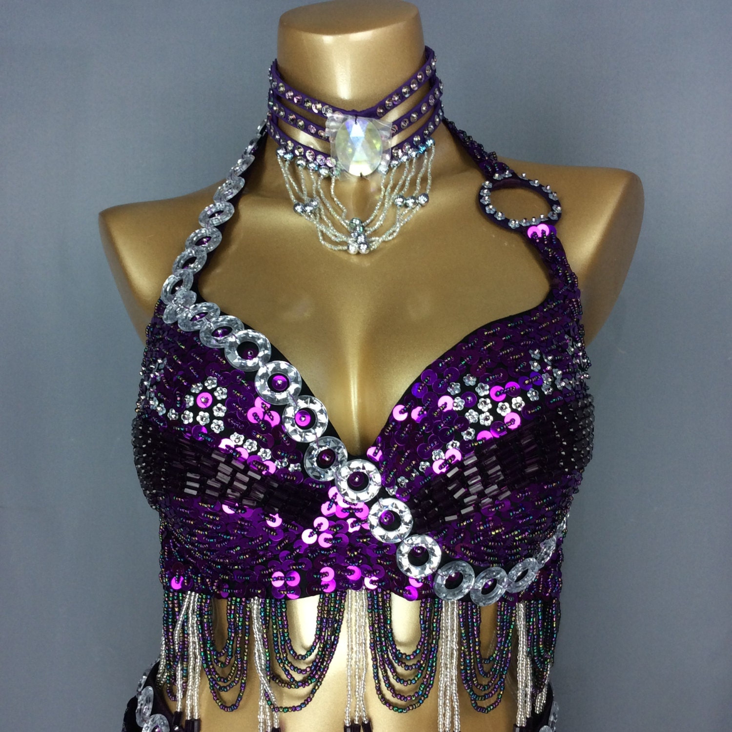 Sequin Beaded Costume Bra Size 36 C/D in Purple