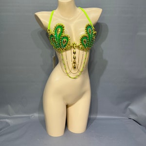 Samba Carnivel Bra Rainbow Green Stone  BB010