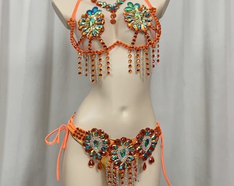 Samba Carnival Belly Dance Costumes For Women Hand Made Wire Bra,Belt And Bottoms Stones Samba Suit