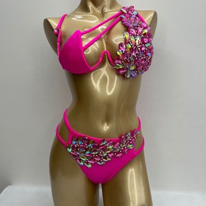 Samba Carnival wire bra and  panty Hand Beads Passista Pageant Cabaret Broadway Theater Mardi Gras, Vegas Showgirl Swimsuit C048