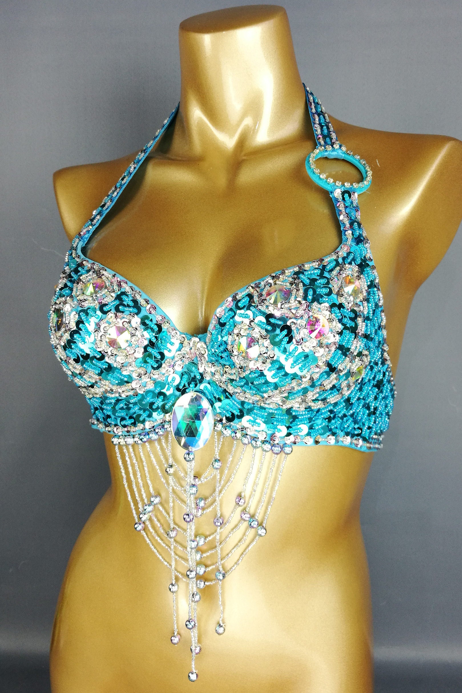 Hand Beaded Belly Dance Samba Costume Bra Only TRQ Color Bra209 