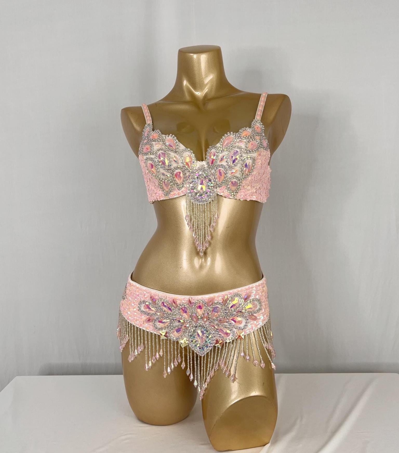 New Style Handmade Beaded Belly Dancing Samba Costume Halloween Set 2pcs TF2505