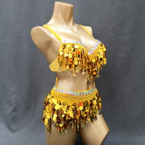 PARTY club Samba dress Bra Belt  panties Bottom Gold Color RAVE costume C030