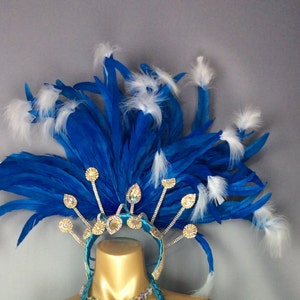 feathers head dress for samba dance carnival dress blue color