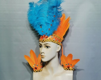 Samba Carnivel costume Feathers Headdress Orange Color Accept Any Color