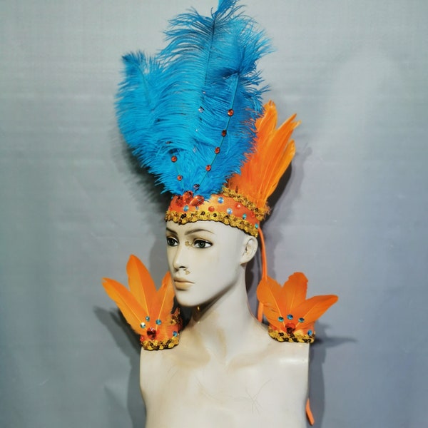 Costume de Samba Carnivel, coiffe en plumes, couleur Orange, accepter n'importe quelle couleur