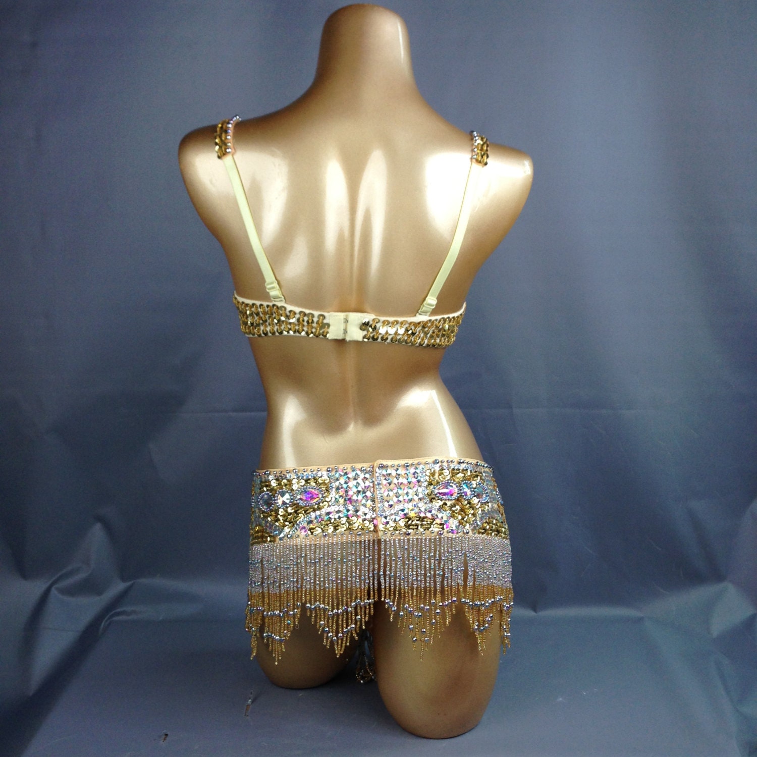 FREE SHIPPING Hand Beaded Belly Dance Samba Costume Gold Color Bra Belt  2pcs Tf1618 -  Canada