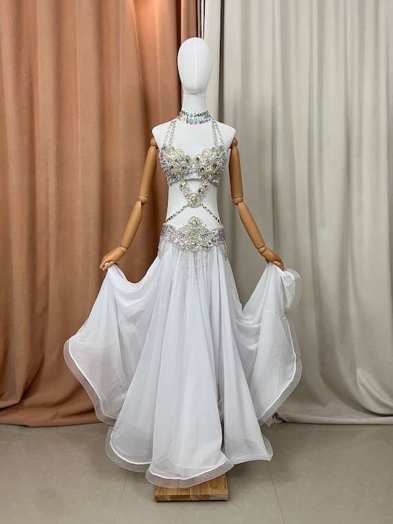 Vestito Zingara Costume Danza Del Ventre Con Sciarpa E Cintura Decorata - Gonna Perline, Monete D'Oro, Nuova Accessori Danza Del Ventre - Foto 7