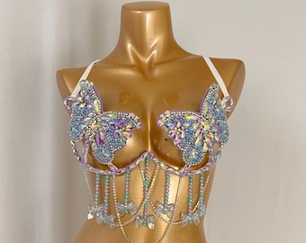New Style Samba Carnival Wire Bra Butterfly Beads With Stones for Halloween Rave BB060