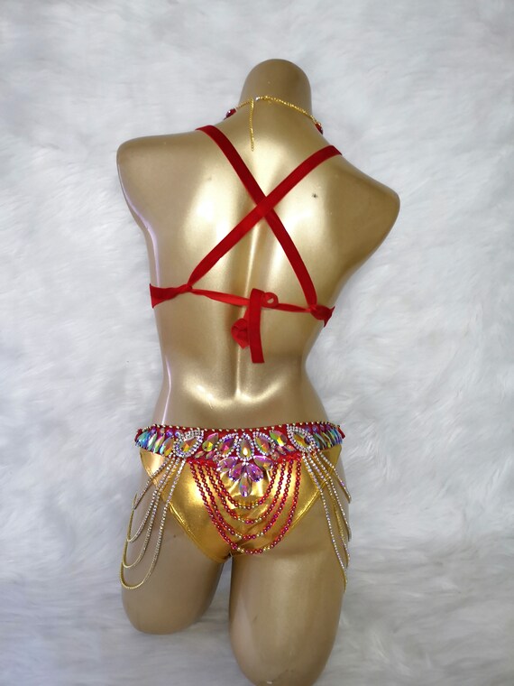 PARTY Club Samba Dress Bra Belt Panties Bottom Red&gold Color RAVE Costume  C028 -  Canada