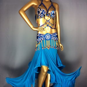 Hand Beaded Belly Dance Samba Costume Royal Blue&silver Color - Etsy