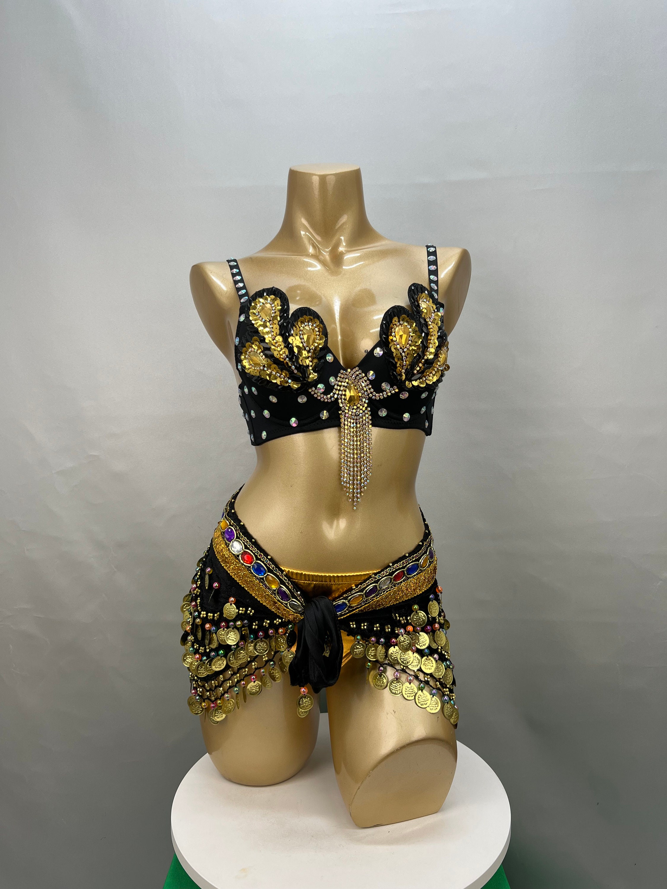 Samba Belly Dance Costume FREE SHIPPING Hand Beaded Black Color