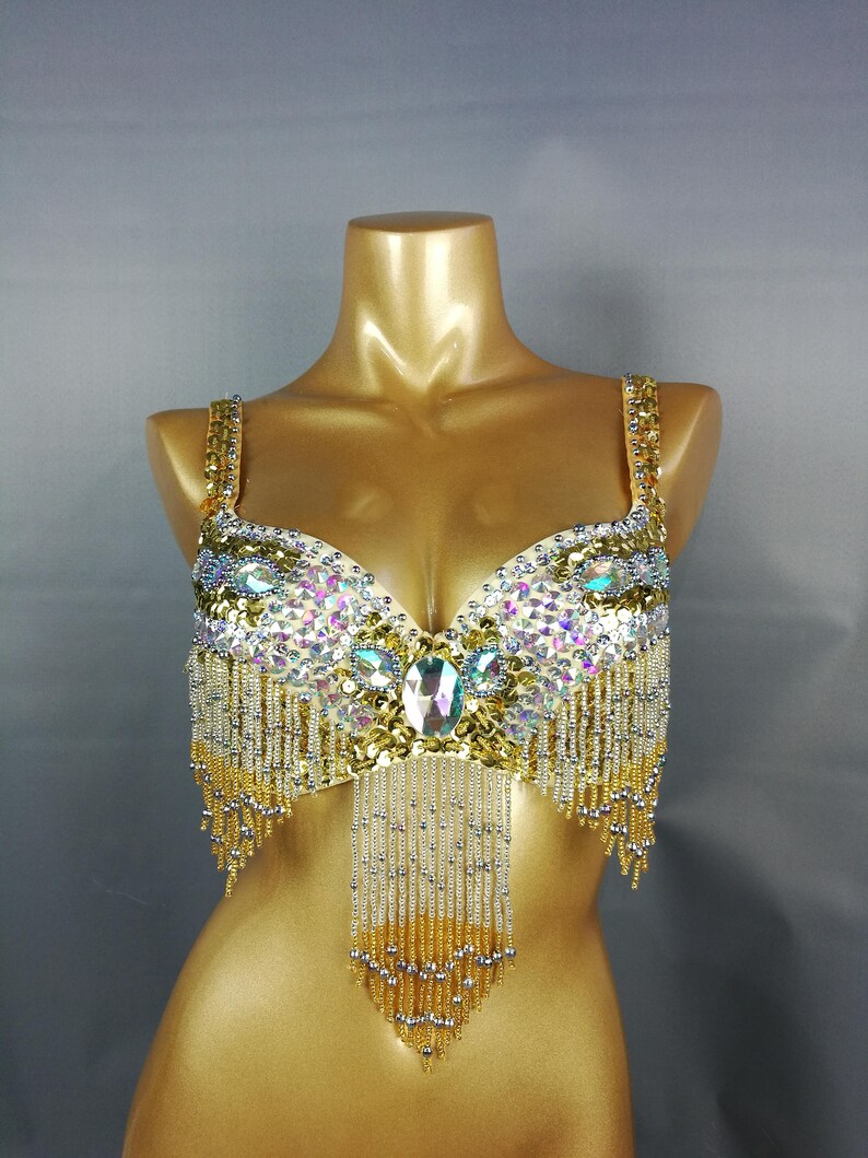 Halloween  dress Hand Beaded Belly Dancing Samba Costume GOLD color bra only 1 pcs bra1618 