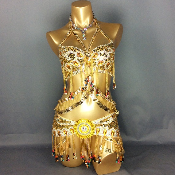 FREE SHIPPING Hand Beaded Belly Dance Samba Costume Gold bra | Etsy