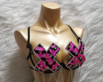 Samba Carnival Wire Bra Rainbow  sequins and stones  RAVE BRA  BB031