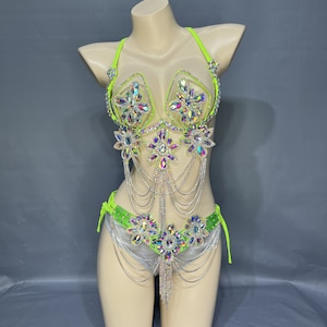 Samba Carnival wire bra and  panty Hand Beads Passista Pageant Cabaret Broadway Theater Mardi Gras, Vegas Showgirl CB026