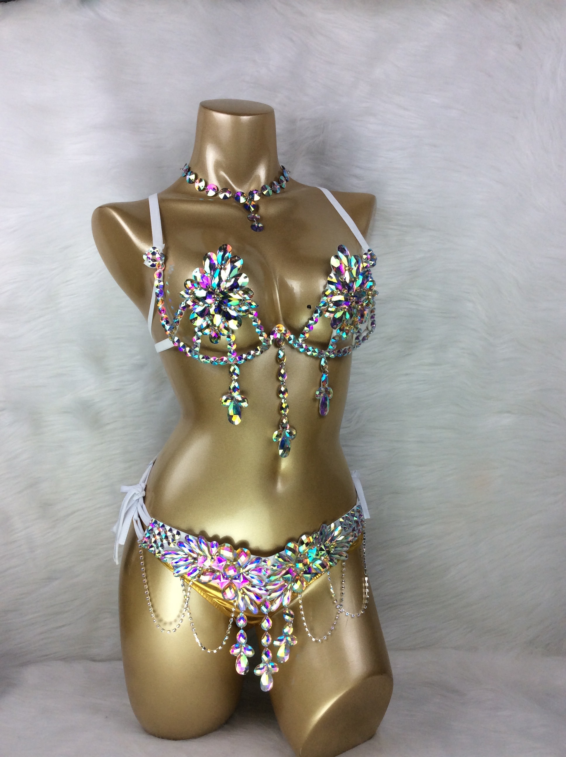 Samba Carnival Wire Bra and Belt Underwear AB Color Stone 3 Piece